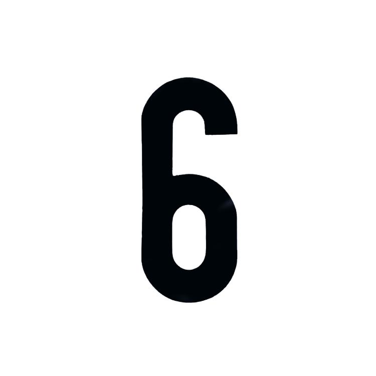 7 Inch Tall Self Adhesive Race Number 6 in Black